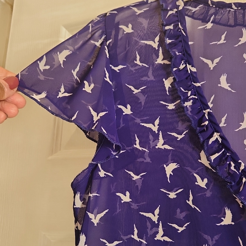 Lily Rose Purple Sheer Bird Print Blouse - Picture 6 of 9